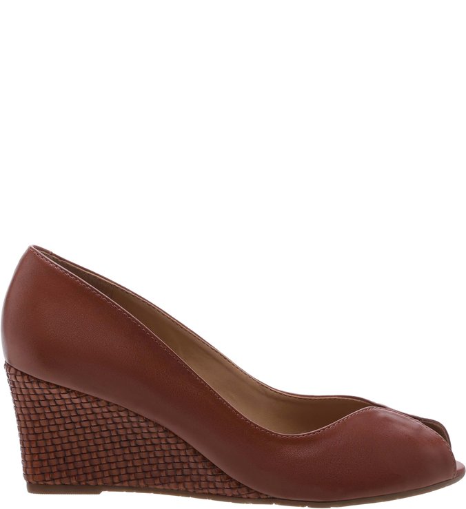 Scarpin Couro Salto Médio Anabela Peep Toe Malte