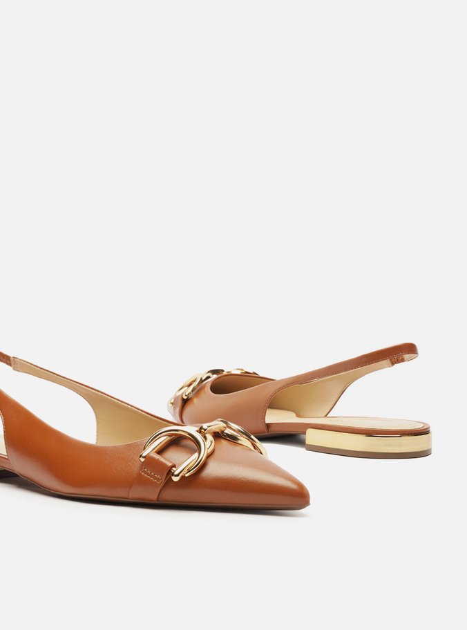 Sapatilha Marrom Couro Bico Fino Slingback Bridão