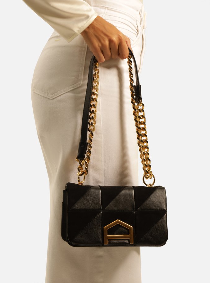 Bolsa Tiracolo Preta Couro Nobuck  Pequena