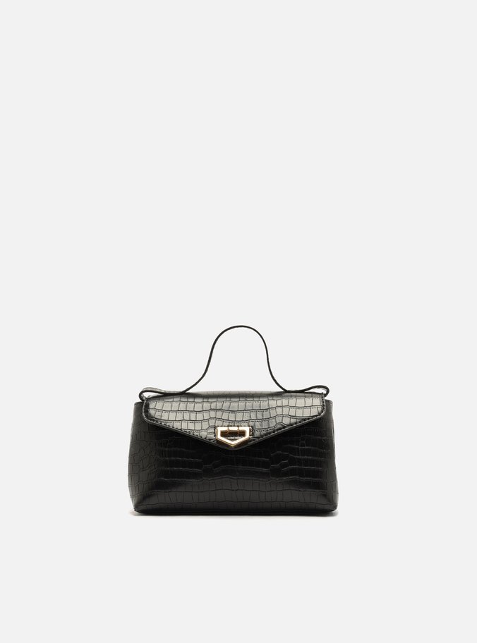 Bolsa Tote Preta Couro Pequena Metais