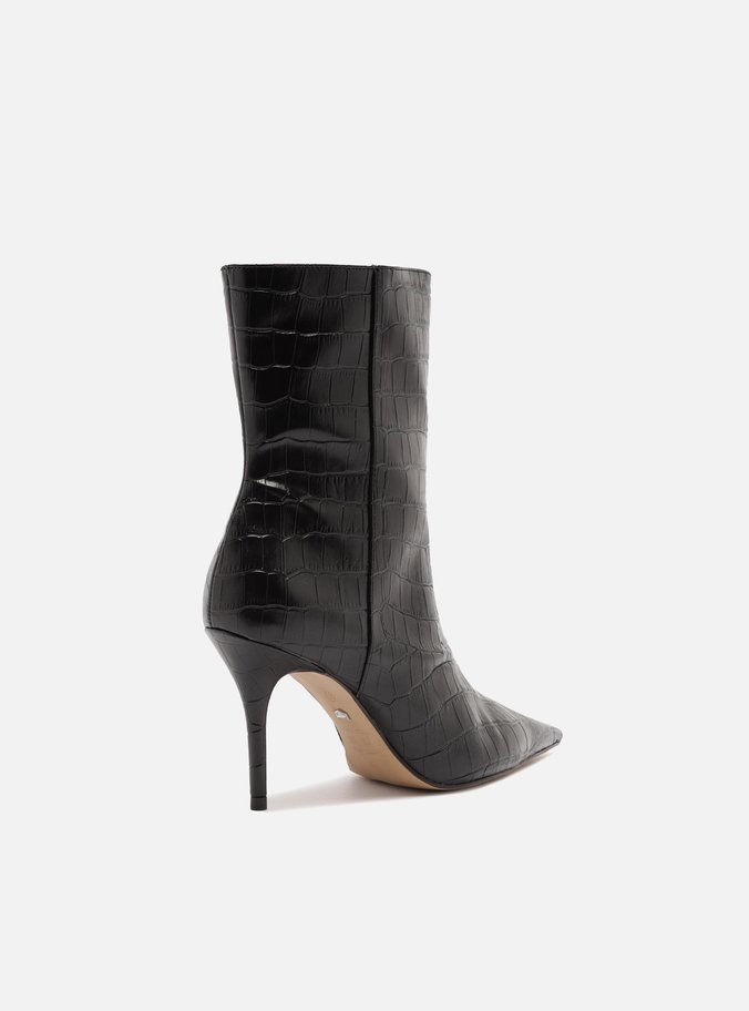 Bota Preta Croco Cano Médio Salto Fino
