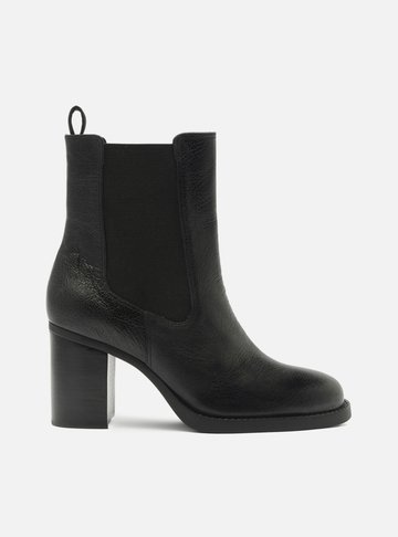 Bota Preta Couro Cano Curto Elástico Fita