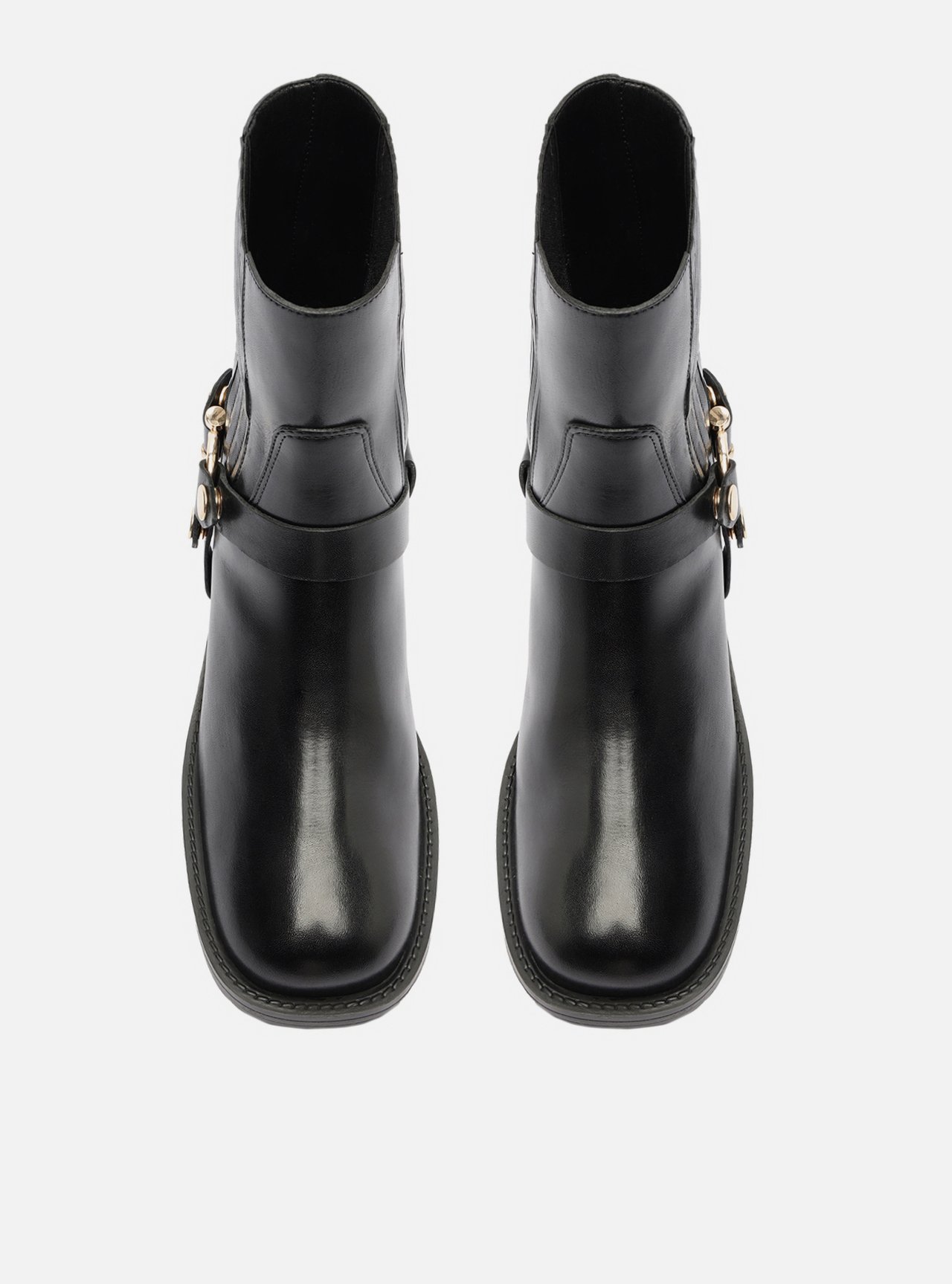 Bota Preta Couro Cano Curto Bloco Metal Biker — foto 5