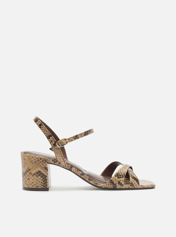 Arezzo — Sandália Animal Print Couro Salto Bloco Fivela