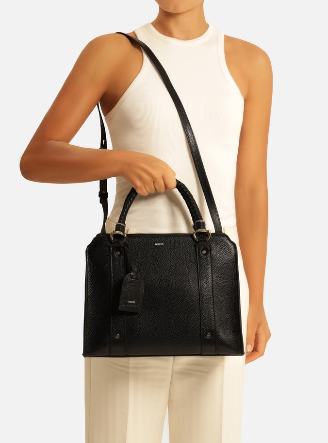 Bolsa Tote Preta Couro Piazza Grande