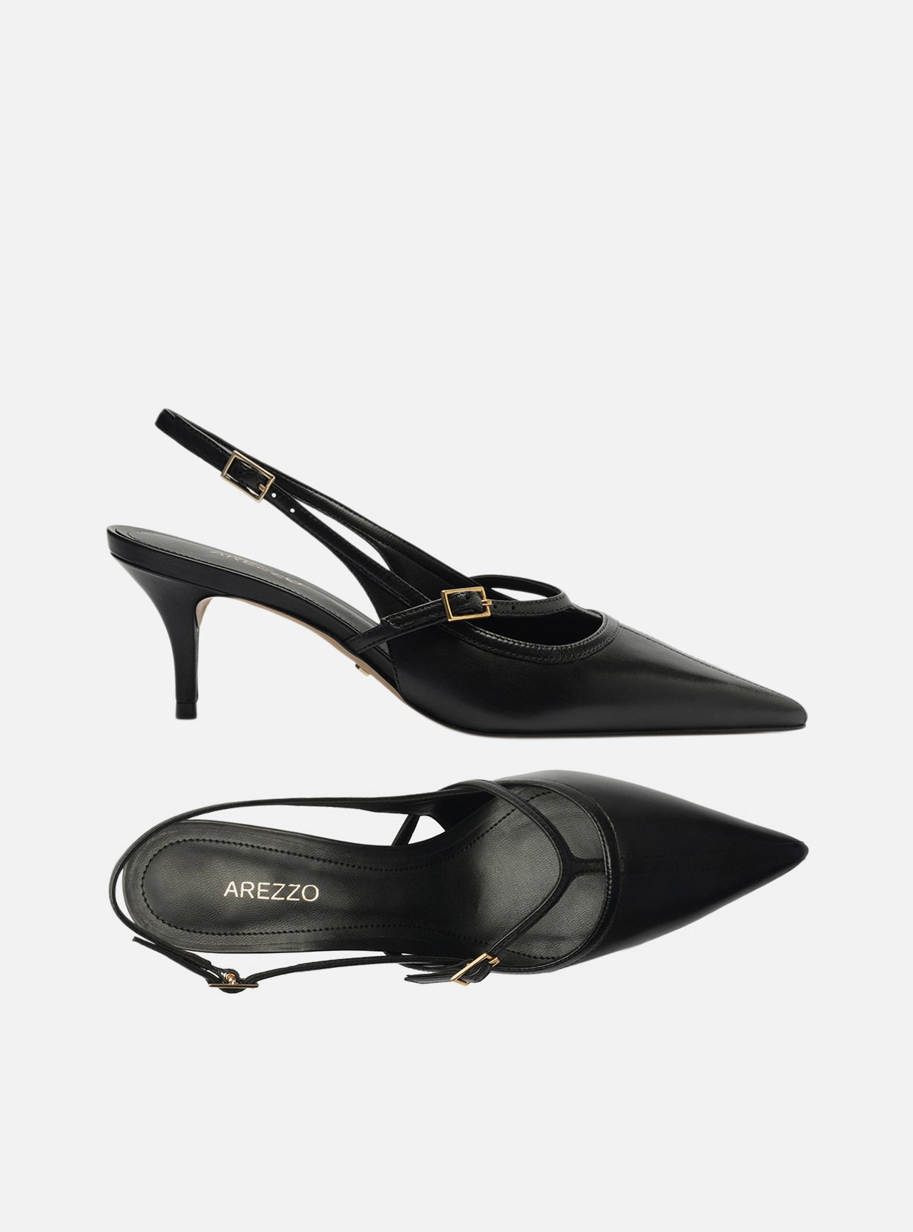 Scarpin Preto Couro Salto Fino Slingback — foto 5