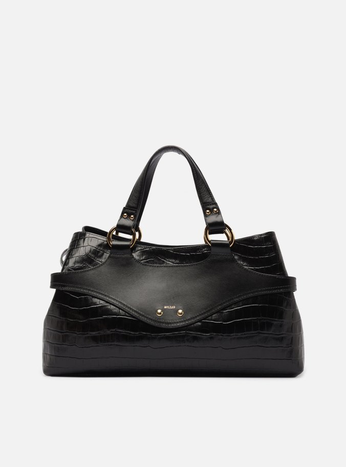 Bolsa Tote Preta Grande Textura Croco