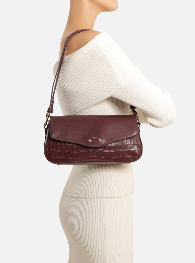 Bolsa Tiracolo Vinho Média Textura Croco