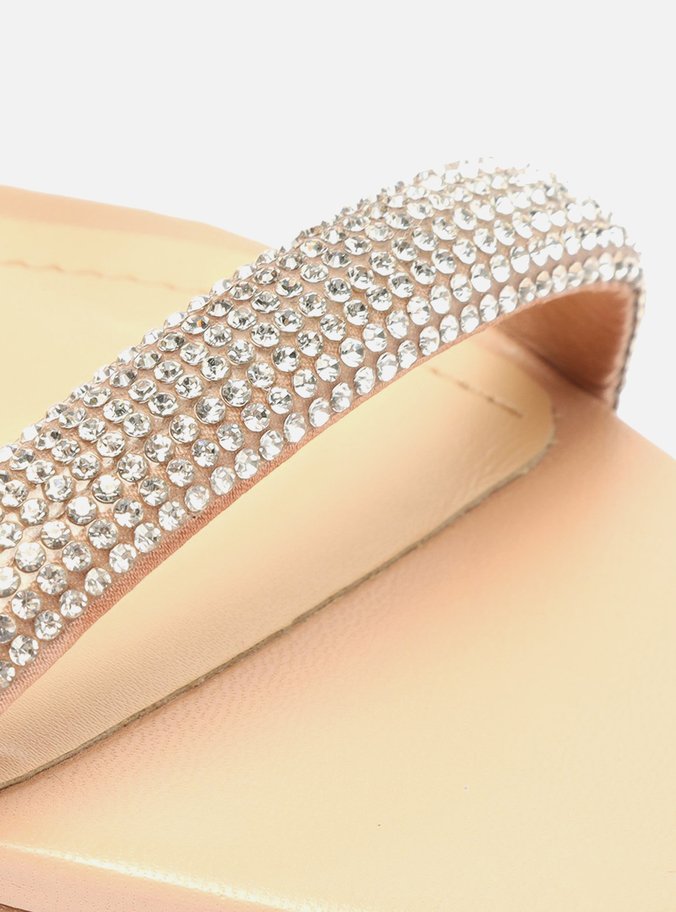 Sandália Nude Bloco Bico Quadrado Strass