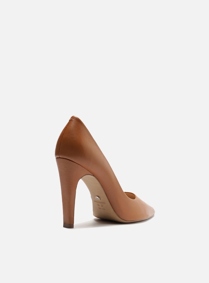 Scarpin Marrom Couro Salto Alto Bico Fino