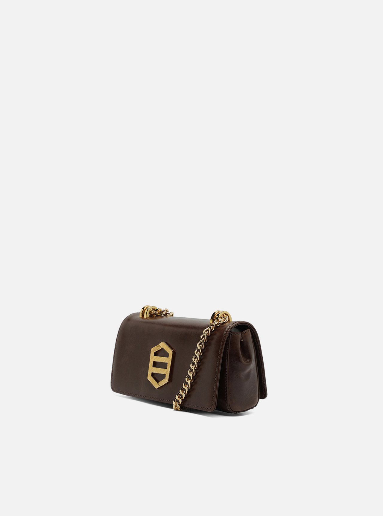 Bolsa Tiracolo Marrom Couro Pequena Metal Dourado — foto 2