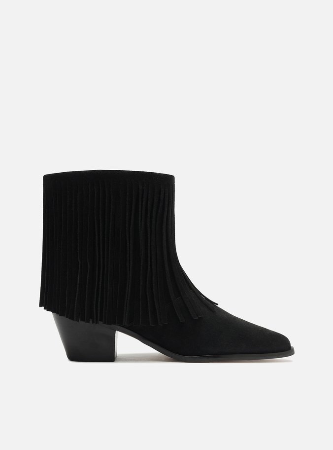 Bota Preta Acamurçada Cano Curto Western Franjas