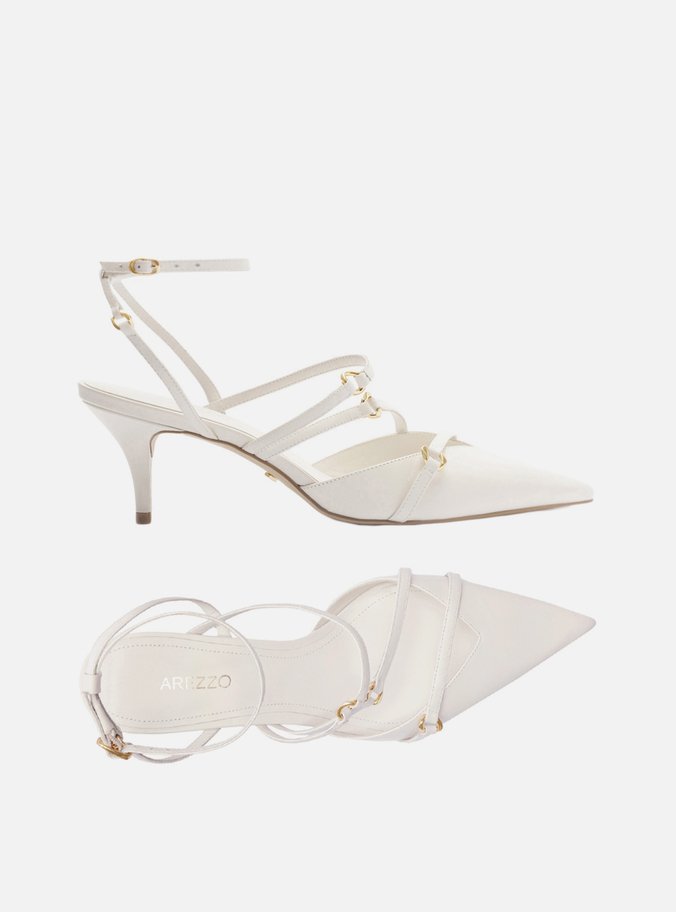 Scarpin Branco Couro Salto Kitten Tiras