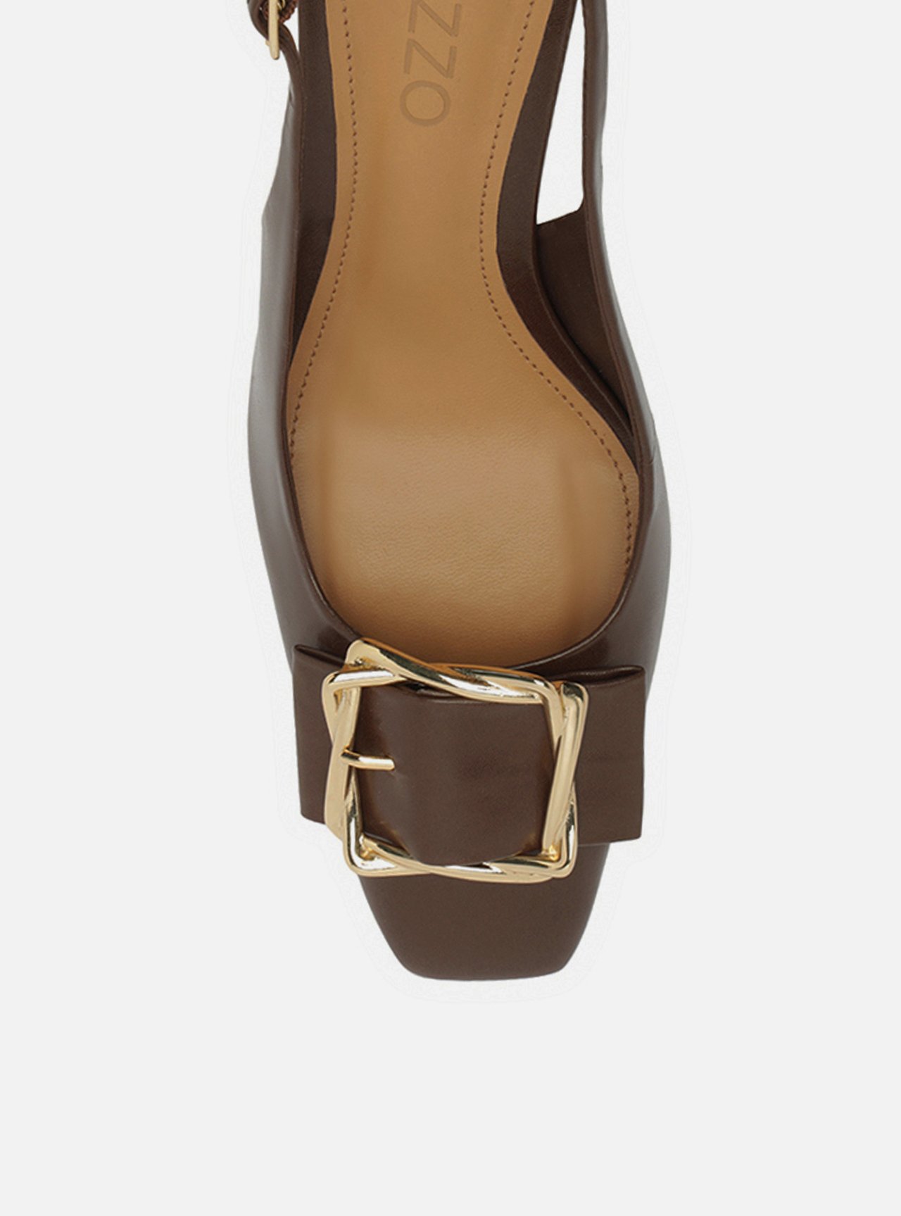 Scarpin Marrom Couro Slingback Salto Médio Fivela — foto 5