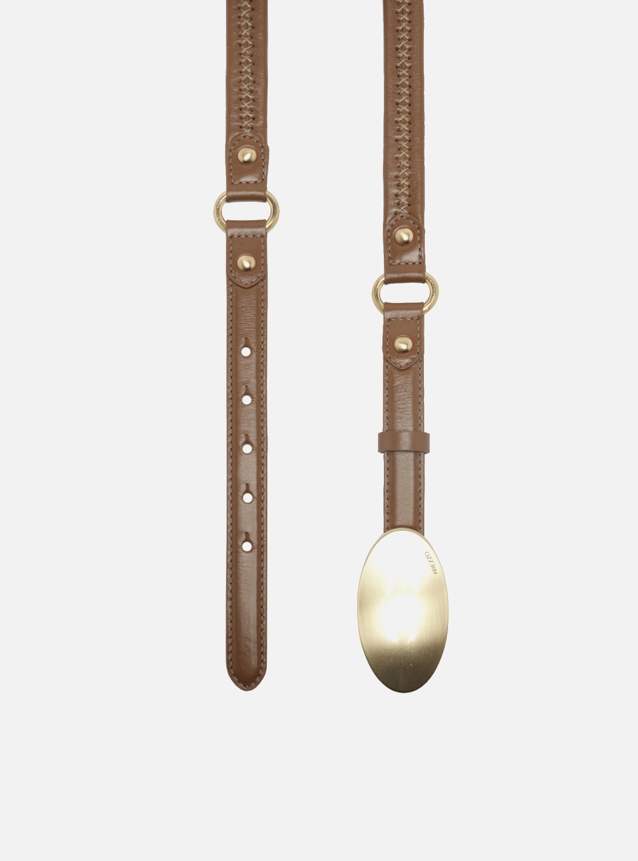 Cinto Caramelo Couro Fino Fivela Oval Metal — foto 2