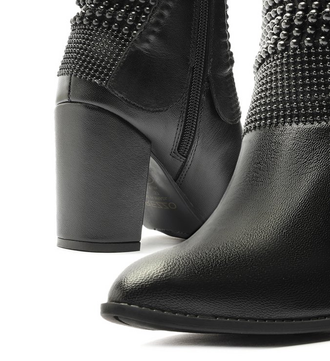 Bota Couro Malha Preto