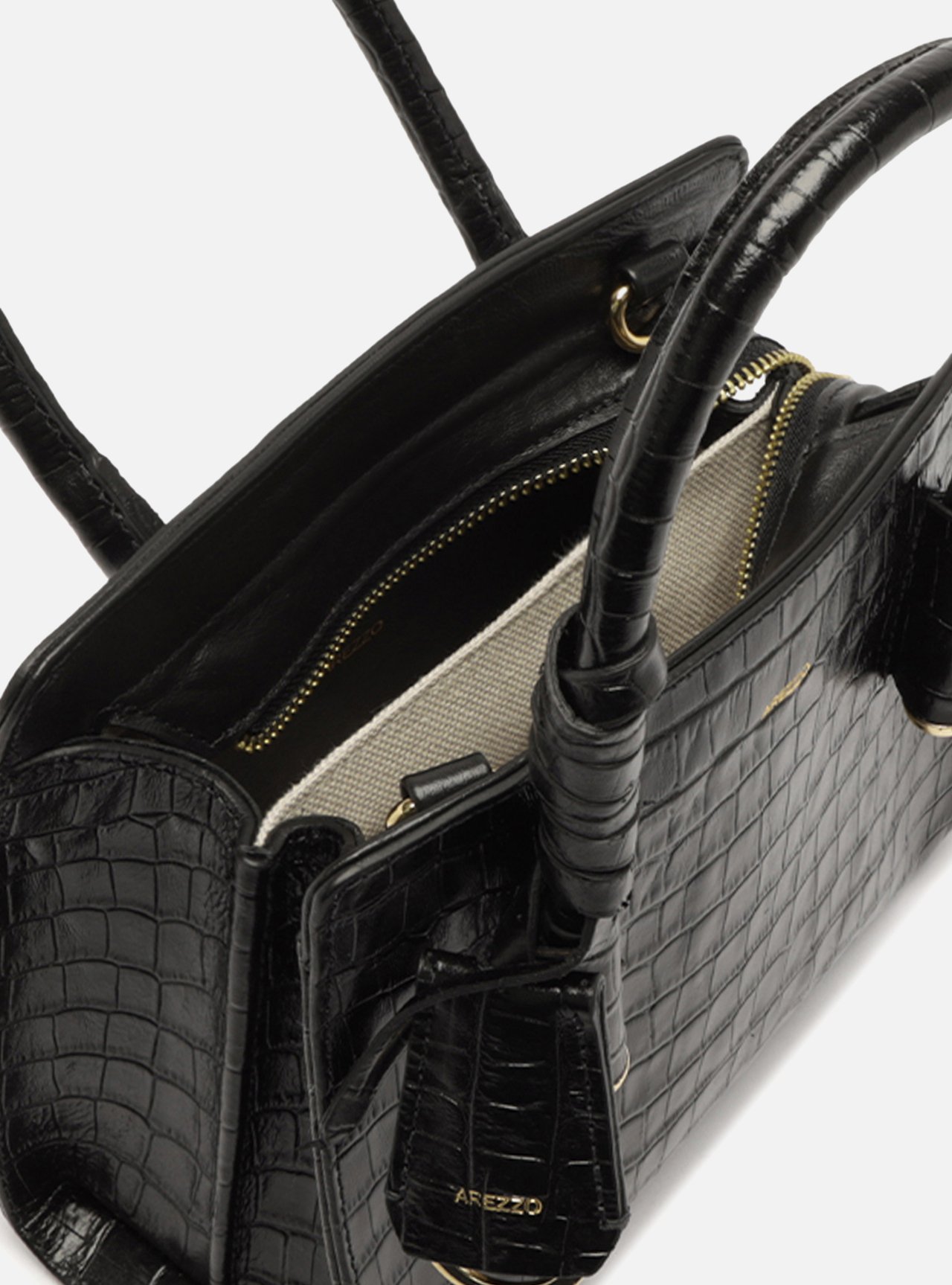 Bolsa Tote Preta Couro Pequena Croco — foto 4