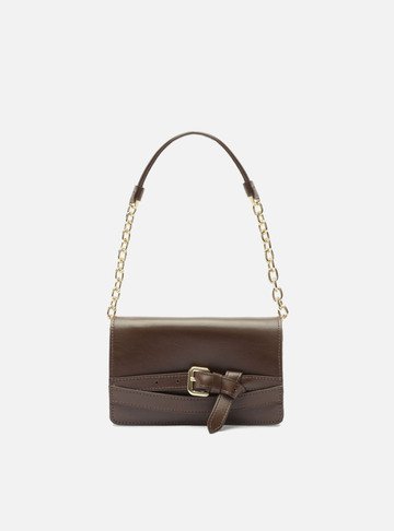 Arezzo — Bolsa Shoulder Marrom Couro Pequena Tiras Fivela