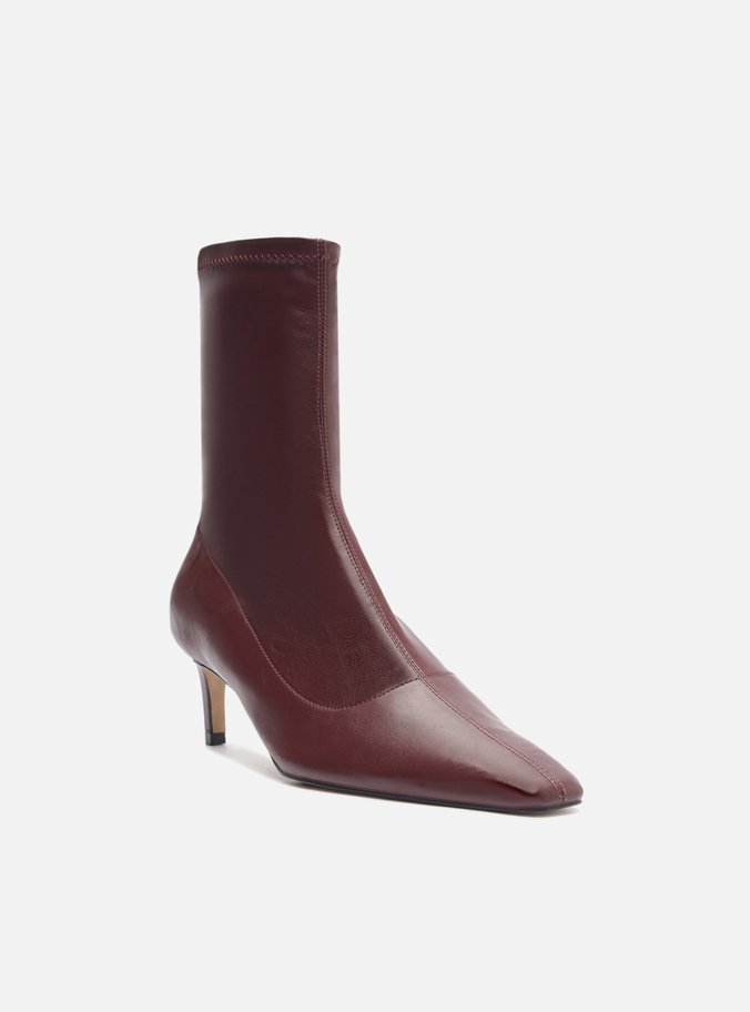 Bota Vermelha Cano Médio Bico Quadrado