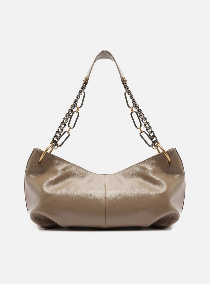 Bolsa Shoulder Cinza Couro Glossy Média