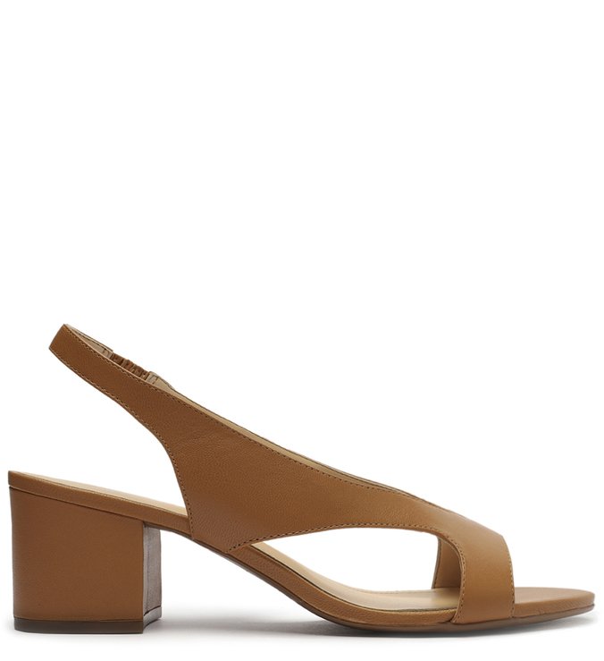 Sandália Marrom Couro Salto Médio Tiras Slingback