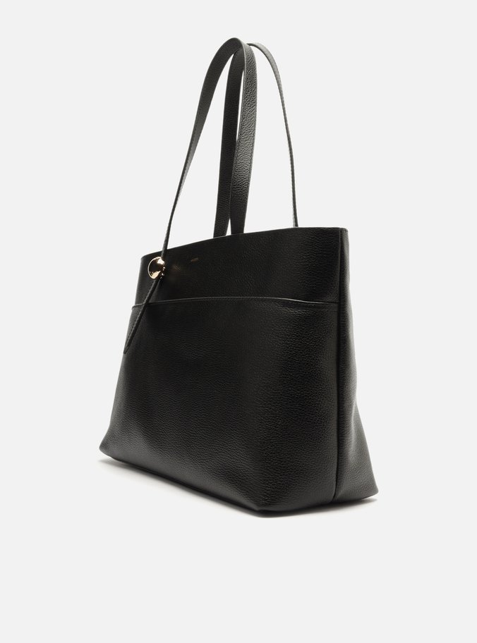 Bolsa Shopping Preta Couro Grande Metal Bold