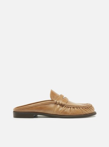Arezzo — Mule Nude Couro Bico Redondo Franzido