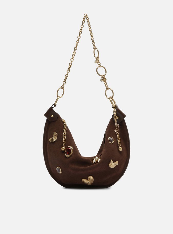 Bolsa Tiracolo Marrom Camurça Média Correntes TIG