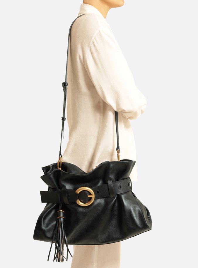 Bolsa Tiracolo Preta Couro Isa Média