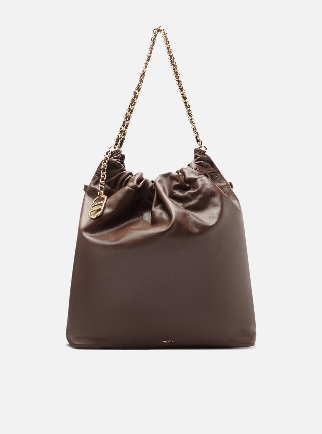 Bolsa Hobo Marrom Cacau Couro Grande Alça Corrente