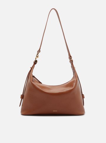 Bolsa Hobo Marrom Couro Média Metal Alça