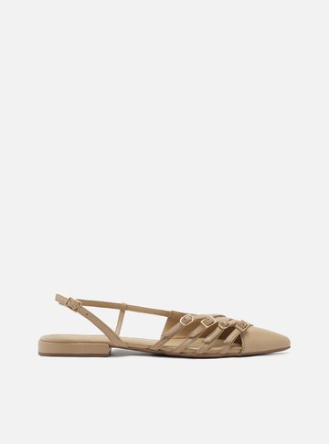 Sapatilha Nude Couro Slingback Tiras Fivelas