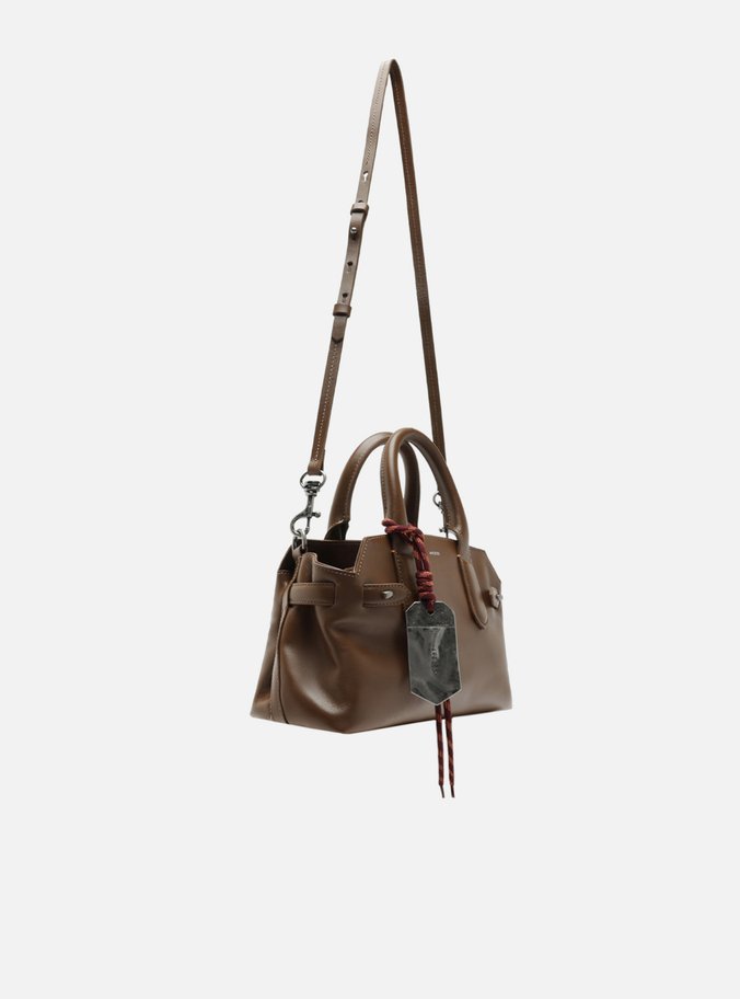Bolsa Tote Marrom Couro Média Bag Charm Metal