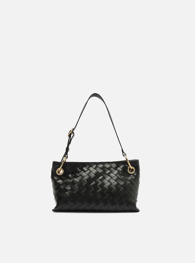 Bolsa Tiracolo Preta Couro Pequena Tressê