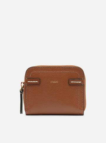 Carteira Marrom Couro Média Pesponto Zíper