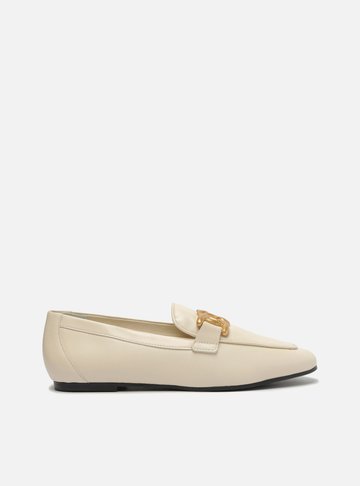 Mocassim Off-White Couro Metal Trança