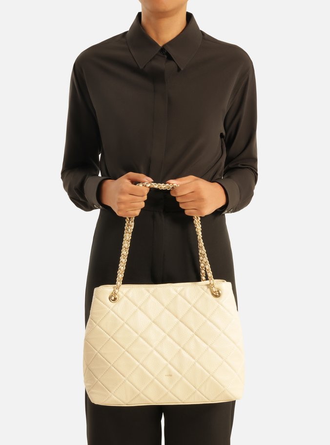 Bolsa Tote Branca Couro Matelassê Gab Média