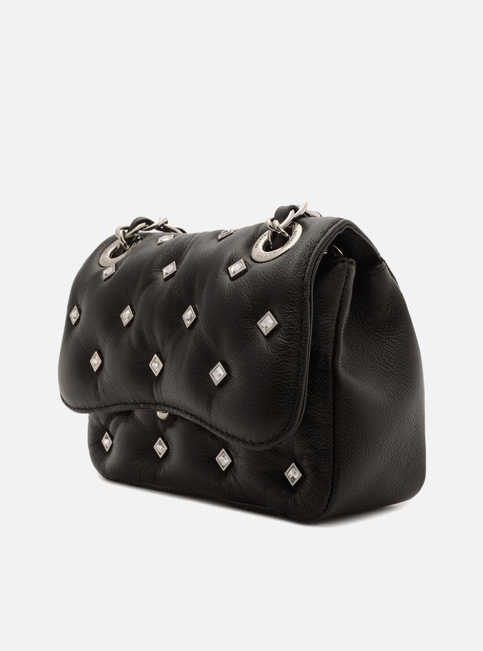 Bolsa Tiracolo Preta Couro Mizz Stone Pequena