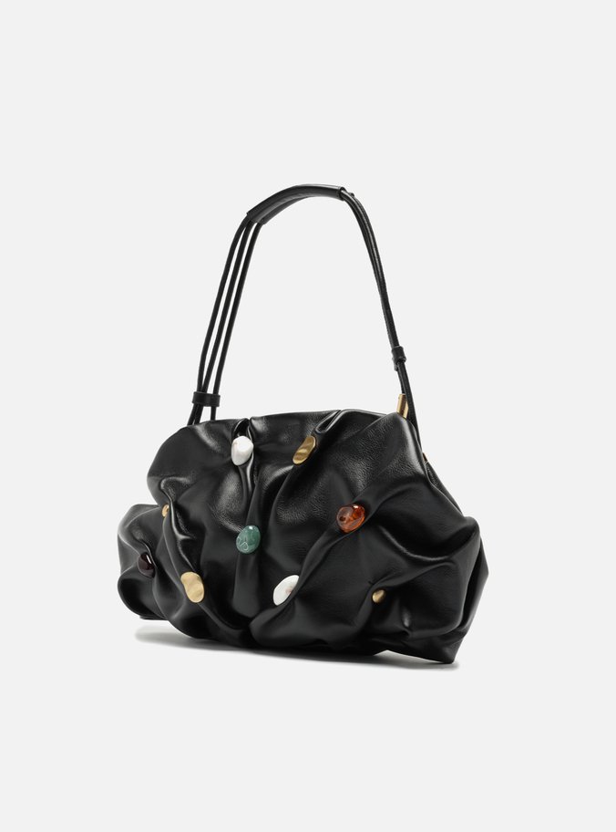 Bolsa Tiracolo Preta Couro Média Aplicações