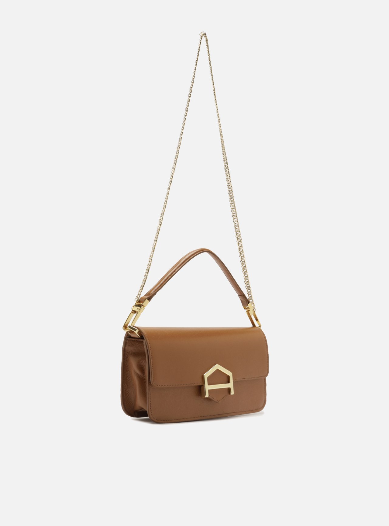 Bolsa Média Marrom Couro Fecho Metálico Corrente — foto 5