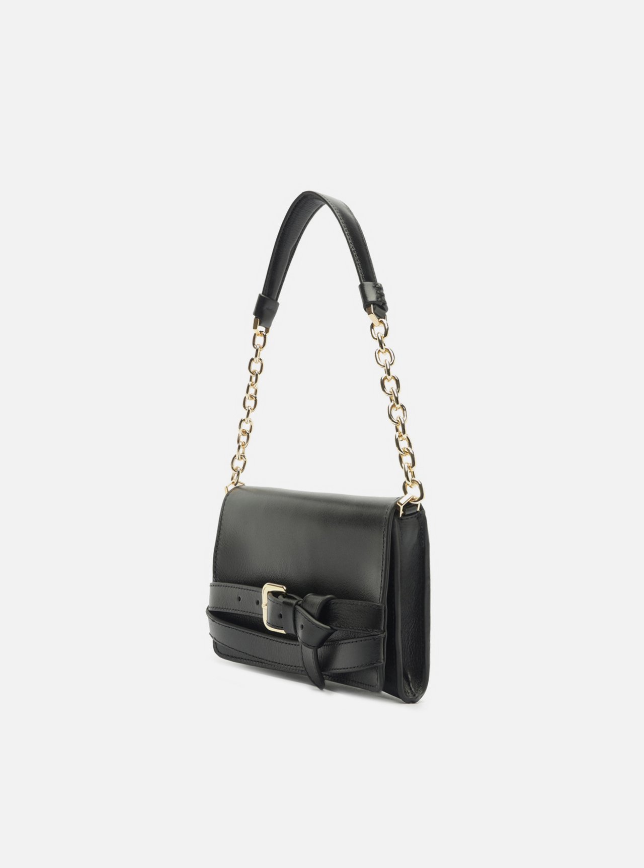 Bolsa Shoulder Preta Couro Pequena Tiras Fivela — foto 2