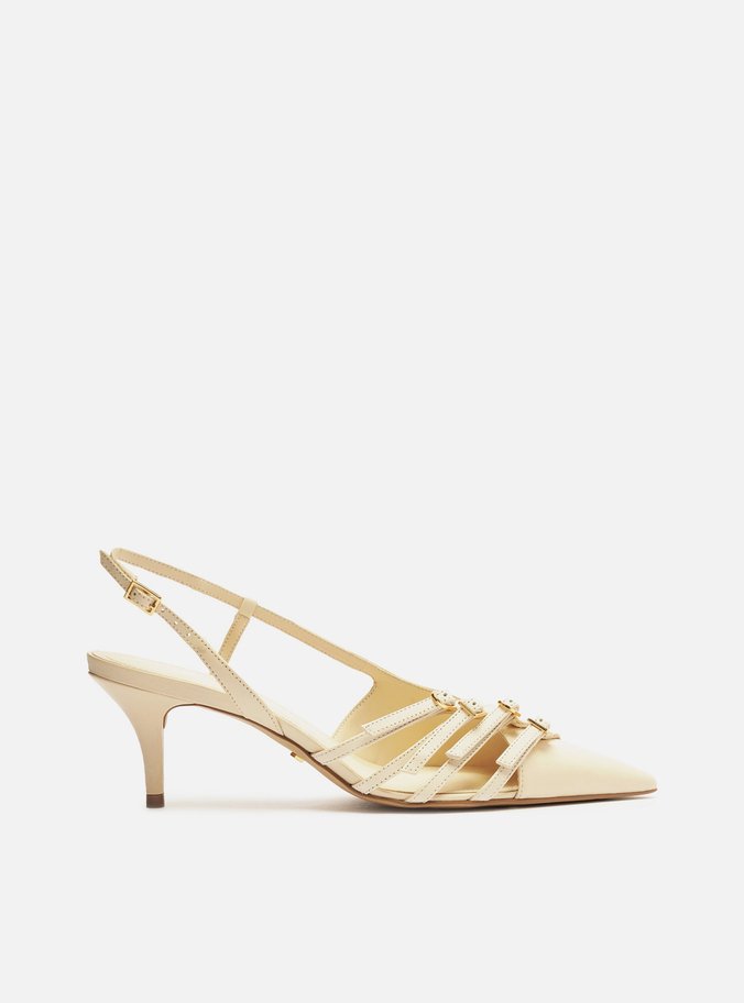 Scarpin Off-White Couro Salto Kitten Tiras Fivelas