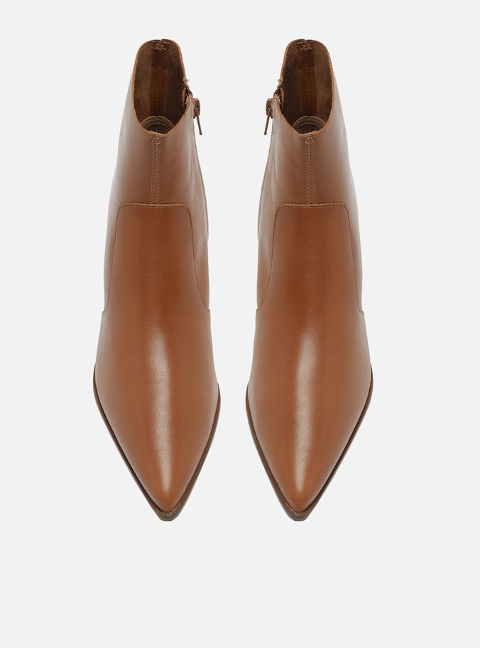 Bota Marrom Couro Cano Curto Bico Fino
