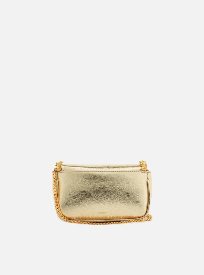 Bolsa Tiracolo Dourada Couro Pequena Metais Lenny
