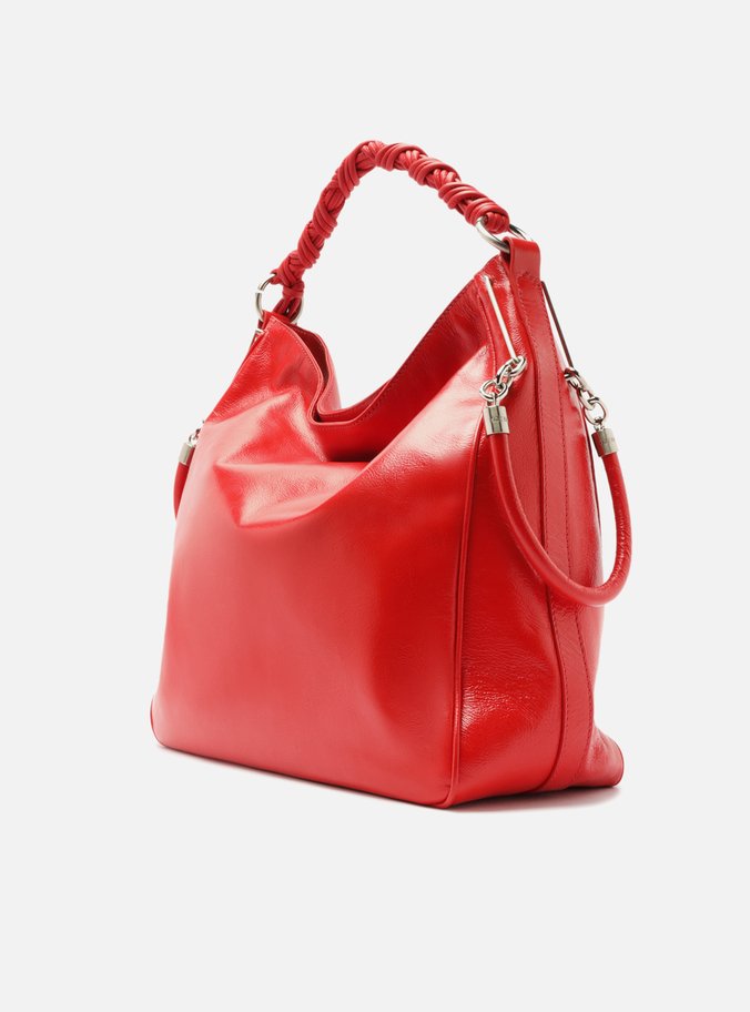 Bolsa Hobo Vermelha Couro Grande Alça Torcidos