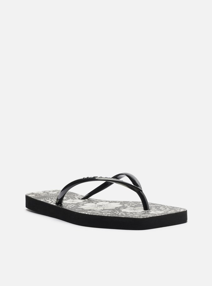 Chinelo de Dedo Preto Flat Brizza Estampa Flores