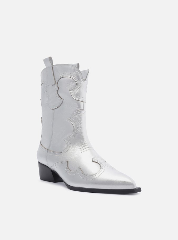 Bota Prata Couro Cano Curto Western Folk