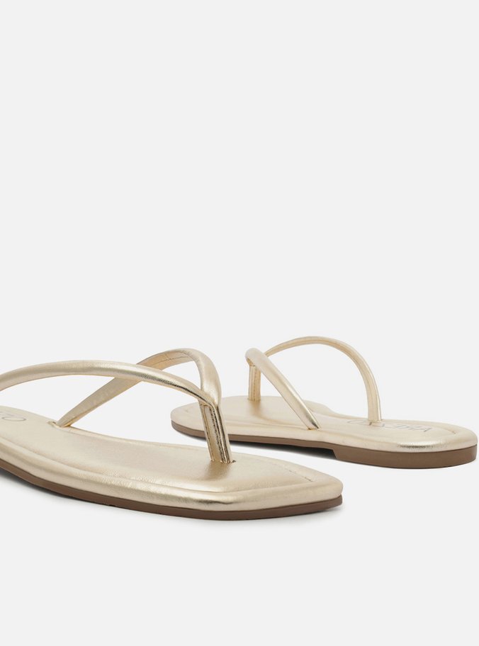 Rasteira Dourada Flip Flop Bico Quadrado