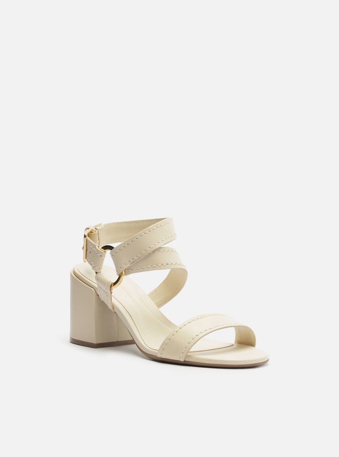 Sandália Off-White Couro Salto Bloco Lenny Niemeyer