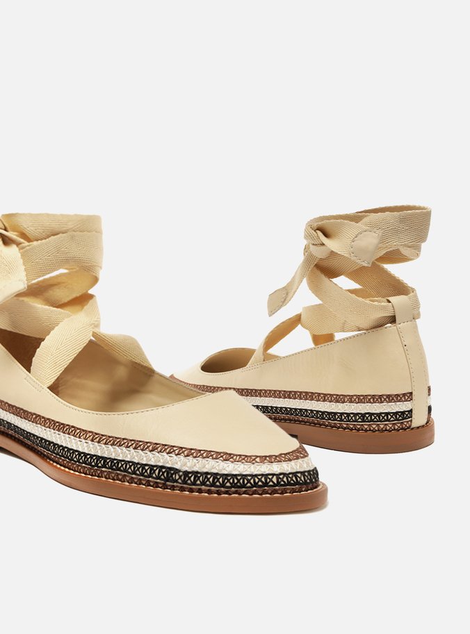 Espadrille Off-White Couro Rasteira Neutra